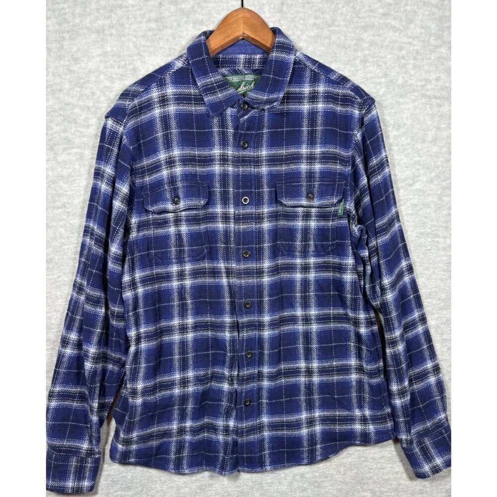 Woolrich Men's Plaid Shirt Blue‎ Size L Jacket Shacket Cotton Cozy Lumberjack